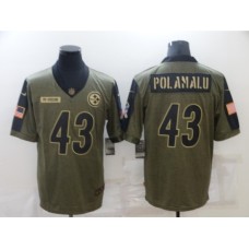 Men's Pittsburgh Steelers #43 Troy Polamalu Nike Olive 2021 Salute To Service Limited Player Stitched Jersey