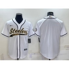 Men's Pittsburgh Steelers White Team Big Logo With Patch Cool Base Stitched Baseball Jersey