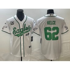 Men's Nike Philadelphia Eagles #62 Jason Kelce White C Cool Base Stitched Baseball Jersey