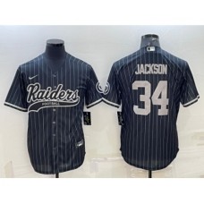 Men's Las Vegas Raiders #34 Bo Jackson Black With Patch Cool Base Stitched Baseball Jersey