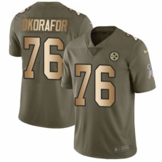 Men's Nike Pittsburgh Steelers #76 Chukwuma Okorafor Limited Olive/Gold 2017 Salute to Service NFL Jersey