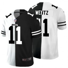 Men's Philadelphia Eagles #11 Carson Wentz Black White Limited Split Fashion Football Stitched Jersey