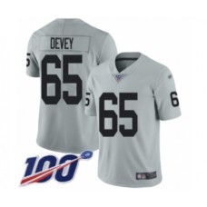 Men's Oakland Raiders #65 Jordan Devey Limited Silver Inverted Legend 100th Season Football Jersey