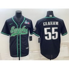 Men's Philadelphia Eagles #55 Brandon Graham Black With Super Bowl LVII Cool Base Stitched Baseball Jersey