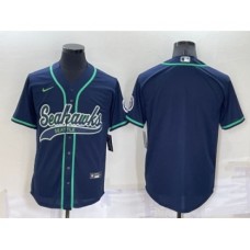 Men's Seattle Seahawks Blank Navy Blue Stitched MLB Cool Base Nike Baseball Jersey