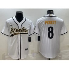 Men's Pittsburgh Steelers #8 Kenny Pickett White Cool Base Stitched Baseball Jersey