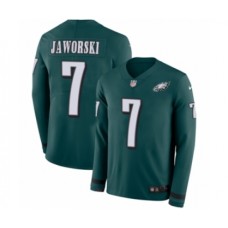 Men's Nike Philadelphia Eagles #7 Ron Jaworski Limited Green Therma Long Sleeve NFL Jersey