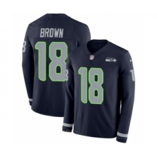 Men's Nike Seattle Seahawks #18 Jaron Brown Limited Navy Blue Therma Long Sleeve NFL Jersey