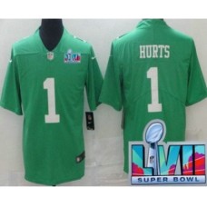 Men's Philadelphia Eagles #1 Jalen Hurts Limited Green Rush Super Bowl LVII Vapor Stitched Jersey