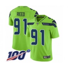 Men's Seattle Seahawks #91 Jarran Reed Limited Green Rush Vapor Untouchable 100th Season Football Stitched Jersey