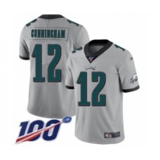 Men's Philadelphia Eagles #12 Randall Cunningham Limited Silver Inverted Legend 100th Season Football Jersey