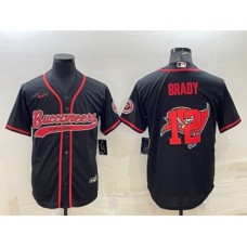 Men's Tampa Bay Buccaneers #12 Tom Brady Black Team Big Logo With Patch Cool Base Stitched Baseball Jersey