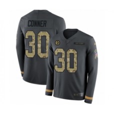 Men's Nike Pittsburgh Steelers #30 James Conner Limited Black Salute to Service Therma Long Sleeve NFL Jersey