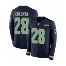 Men's Nike Seattle Seahawks #28 Justin Coleman Limited Navy Blue Therma Long Sleeve NFL Jersey