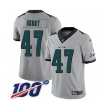 Men's Philadelphia Eagles #47 Nate Gerry Limited Silver Inverted Legend 100th Season Football Jersey