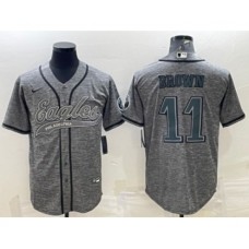 Men's Philadelphia Eagles #11 A. J. Brown Gray With Patch Cool Base Stitched Baseball Jersey