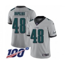 Men's Philadelphia Eagles #48 Wes Hopkins Limited Silver Inverted Legend 100th Season Football Jersey