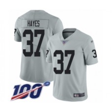 Men's Oakland Raiders #37 Lester Hayes Limited Silver Inverted Legend 100th Season Football Jersey