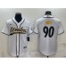 Men's Pittsburgh Steelers #90 TJ Watt White With Patch Cool Base Stitched Baseball Jersey