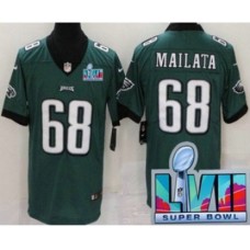 Men's Philadelphia Eagles #68 Jordan Mailata Limited Green Super Bowl LVII Vapor Stitched Jersey