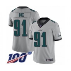 Men's Philadelphia Eagles #91 Fletcher Cox Limited Silver Inverted Legend 100th Season Football Jersey