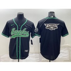 Men's Philadelphia Eagles Black Team Big Logo With Patch Cool Base Stitched Baseball Jersey