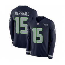 Men's Nike Seattle Seahawks #15 Brandon Marshall Limited Navy Blue Therma Long Sleeve NFL Jersey