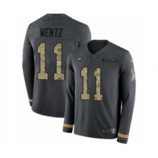 Men's Nike Philadelphia Eagles #11 Carson Wentz Limited Black Salute to Service Therma Long Sleeve NFL Jersey