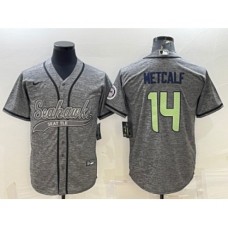 Men's Seattle Seahawks #14 DK Metcalf Grey Gridiron With Patch Cool Base Stitched Baseball Jersey