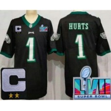 Men's Philadelphia Eagles #1 Jalen Hurts Limited Black C Patch Super Bowl LVII Vapor Stitched Jersey