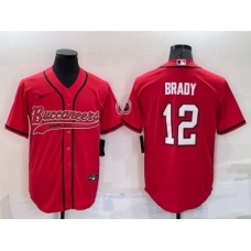 Men's Tampa Bay Buccaneers #12 Tom Brady Red Stitched Cool Base Nike Baseball Jersey