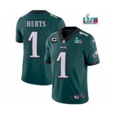 Men's Philadelphia Eagles #1 Jalen Hurts Green Super Bowl LVII And 2-star C Vapor Untouchable Limited Stitched Jersey