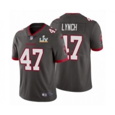 Men's Tampa Bay Buccaneers #47 John Lynch Pewter 2021 Super Bowl LV Stitched Jersey