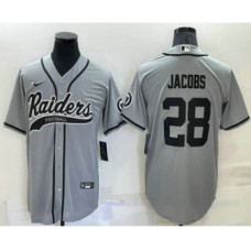 Men's Las Vegas Raiders #28 Josh Jacobs Grey Stitched MLB Cool Base Nike Baseball Jersey