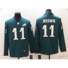 Men's Philadelphia Eagles #11 A. J. Brown Nike Green Therma Long Sleeve Limited Stitched Jersey