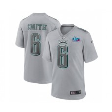 Men's Philadelphia Eagles #6 DeVonta Smith Gray Super Bowl LVII Patch Atmosphere Fashion Stitched Game Jersey