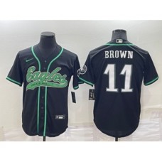 Men's Philadelphia Eagles #11 AJ Brown Black Stitched Cool Base Nike Baseball Jersey