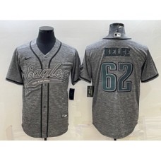 Men's Philadelphia Eagles #62 Jason Kelce Grey Gridiron Patch Cool Base Stitched Baseball Jersey