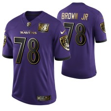 Ravens #78 Orlando Brown Jr. 25th Anniversary Purple Speed Machine Golden Limited Jersey