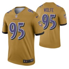 Men #95 Derek Wolfe Baltimore Ravens Gold Inverted Legend Jersey