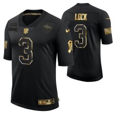 Men Denver Broncos No. 3 Drew Lock Golden Limited Black Jersey