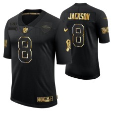 Men Baltimore Ravens No. 8 Lamar Jackson Golden Limited Black Jersey