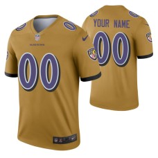 Men Custom Baltimore Ravens Jersey Gold Inverted Legend Edition