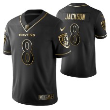 Men Baltimore Ravens Lamar Jackson Black Golden Edition Vapor Untouchable Limited Jersey