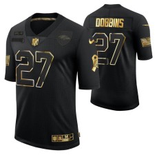 Men Baltimore Ravens No. 27 J.K. Dobbins Golden Limited Black Jersey