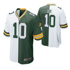 Men Green Bay Packers Jordan Love #10 Split Green White Two Tone Game Jersey