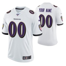 Men Baltimore Ravens Custom White 100th Season Vapor Limited Jersey