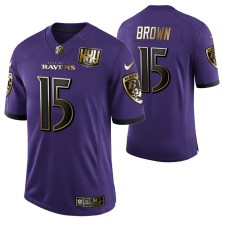 Ravens #15 Marquise Brown 25th Anniversary Purple Speed Machine Golden Limited Jersey