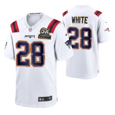 New England Patriots #28 James White 6X Super Bowl Champions Patch Jersey White Game