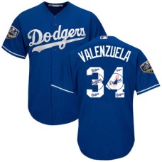 Men's Majestic Los Angeles Dodgers #34 Fernando Valenzuela Authentic Royal Blue Team Logo Fashion Cool Base 2018 World Series MLB Jersey